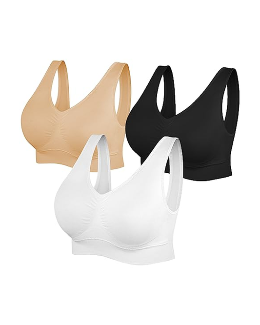 Womens Sports Bras, Yoga Comfort Seamless Stretchy Sports Bra for Women 3 Pack