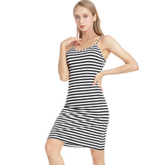 MANCYFIT Full Slip Dress for Women Spaghetti Strap Soft Striped Sleeveless