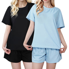 Two-Piece Comfy Women’s Pajama Set – Soft, Breathable Printed or Solid Tops with Adjustable Drawstring Shorts and Pockets