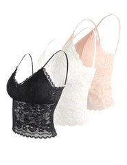 MANCYFIT Lace Bralettes for Women Padded Lace Bandeau Bra Cami Bra 3 Pack