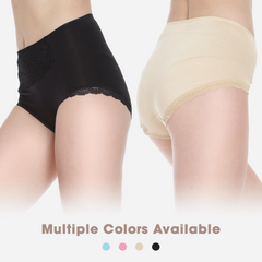 MANCYFIT Womens High Waisted Underwear Cotton Lace Panties Soft Breathable Briefs 5 Pack