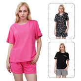 Two-Piece Comfy Women’s Pajama Set – Soft, Breathable Printed or Solid Tops with Adjustable Drawstring Shorts and Pockets
