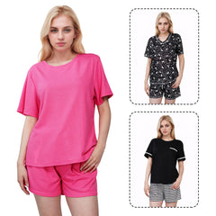 Two-Piece Comfy Women’s Pajama Set – Soft, Breathable Printed or Solid Tops with Adjustable Drawstring Shorts and Pockets