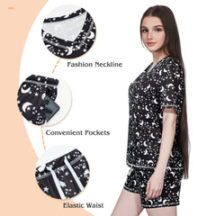 Two-Piece Comfy Women’s Pajama Set – Soft, Breathable Printed or Solid Tops with Adjustable Drawstring Shorts and Pockets