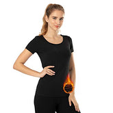 MANCYFIT Thermal Top for Women Fleece Lined Shirt Short Sleeve Base Layer Black X-Small