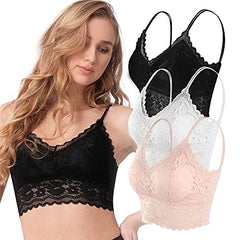 MANCYFIT Lace Bralettes for Women Padded Lace Bandeau Bra Cami Bra 3 Pack