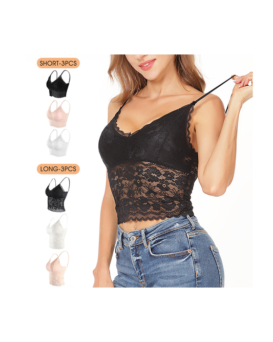 MANCYFIT | Lace Bralettes for Women Padded Lace Bandeau Bra Cami Bra 3 Pack