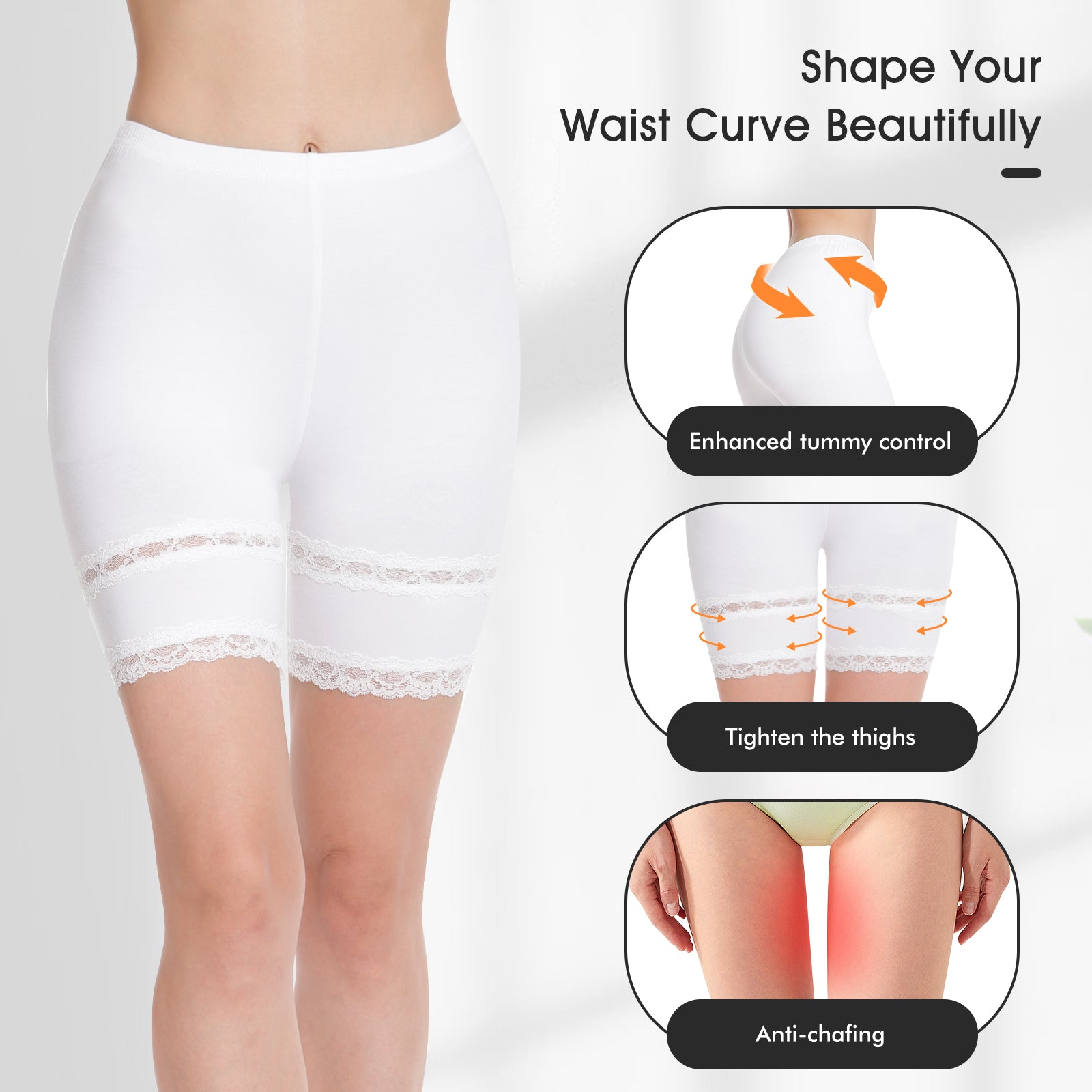 MANCYFIT Slip Shorts for Women Lace Trim Short Leggings Stretch Mid Thigh Undershorts