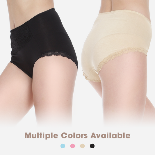 MANCYFIT | Womens High Waisted Underwear Cotton Lace Panties Soft Breathable Briefs 5 Pack