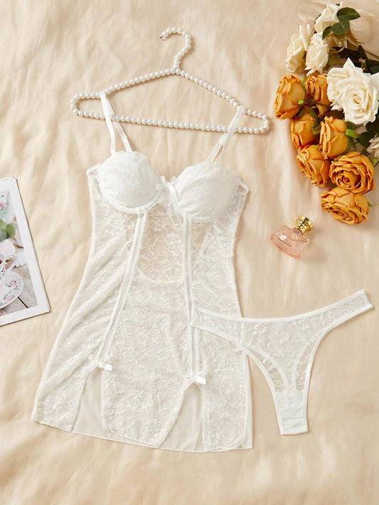 Women's Pajamas Lace Tulle Underwear Two Piece Set