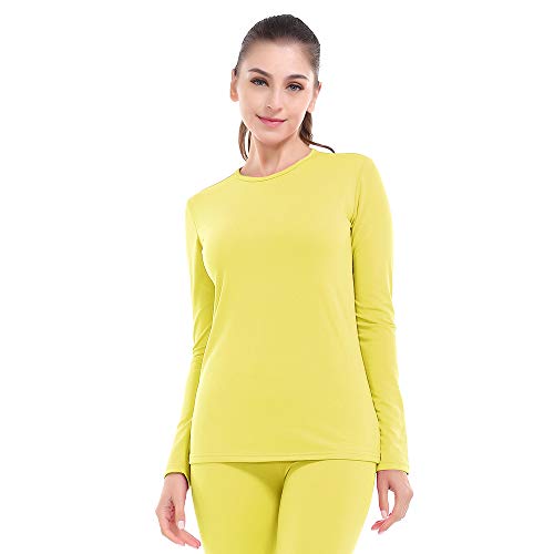 ATLION Women's Long Sleeve Thermal Underwear Long Johns Set Fleece Base  Layer Lightweight (Color : Yellow, Size : XX-Large) : : Fashion