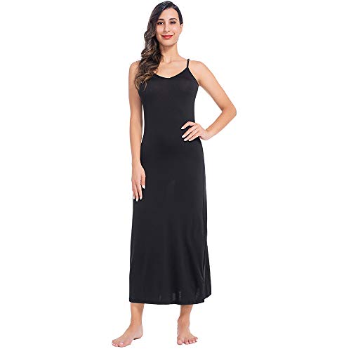 MANCYFIT Long Slip For Under Dresses - Adjustable Spaghetti Strap Full Length Slip Nightgown