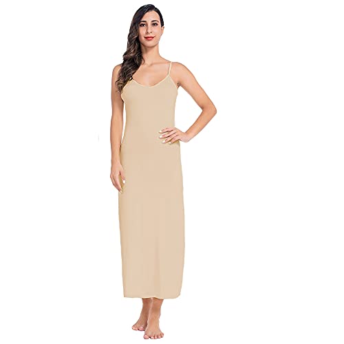 MANCYFIT | Long Slips for Under Dresses Full Length Adjustable Spaghetti Strap Nightgown