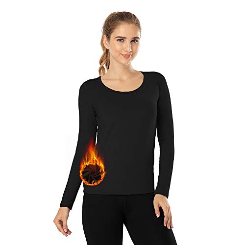 MANCYFIT Thermal Tops for Women Fleece Lined Shirt Long Sleeve Base L
